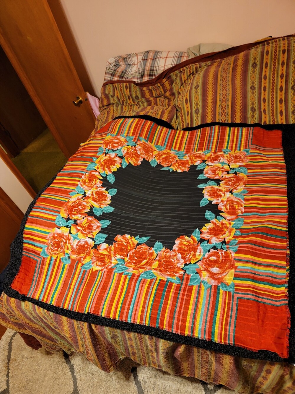 Vibrant Floral Stripe Vintage Scarf